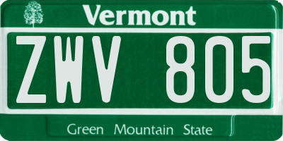 VT license plate ZWV805