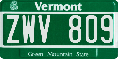 VT license plate ZWV809