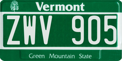 VT license plate ZWV905