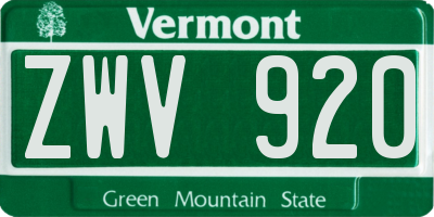 VT license plate ZWV920