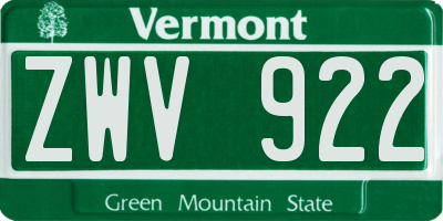 VT license plate ZWV922