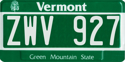 VT license plate ZWV927