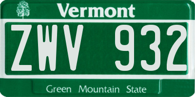 VT license plate ZWV932