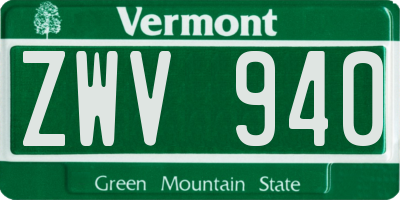 VT license plate ZWV940