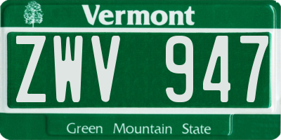 VT license plate ZWV947