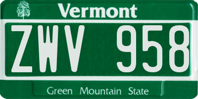 VT license plate ZWV958