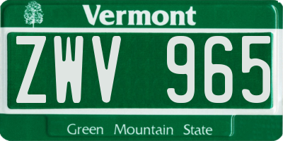 VT license plate ZWV965