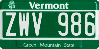 VT license plate ZWV986