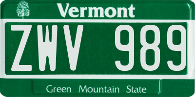 VT license plate ZWV989