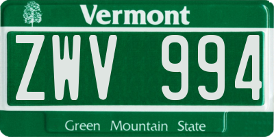 VT license plate ZWV994