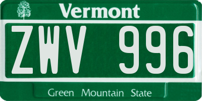 VT license plate ZWV996