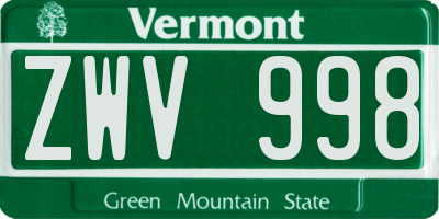 VT license plate ZWV998