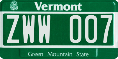 VT license plate ZWW007