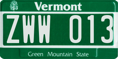 VT license plate ZWW013