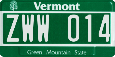 VT license plate ZWW014