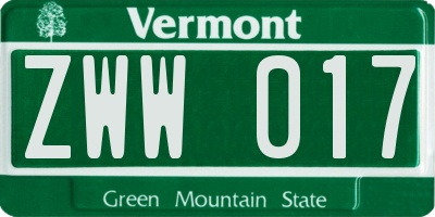 VT license plate ZWW017