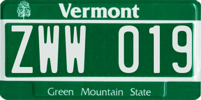 VT license plate ZWW019