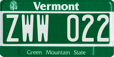 VT license plate ZWW022