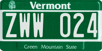 VT license plate ZWW024
