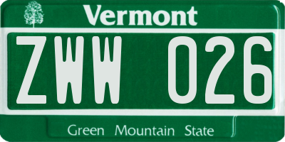 VT license plate ZWW026