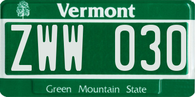 VT license plate ZWW030