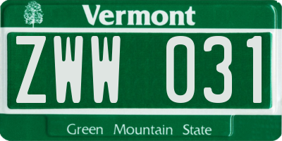 VT license plate ZWW031