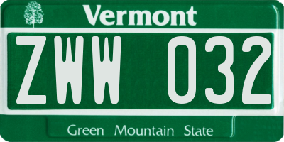 VT license plate ZWW032
