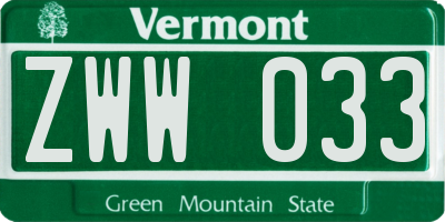 VT license plate ZWW033