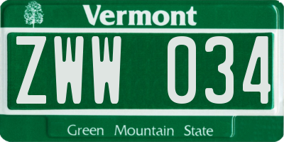 VT license plate ZWW034