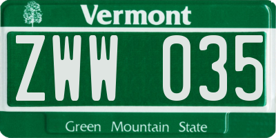 VT license plate ZWW035