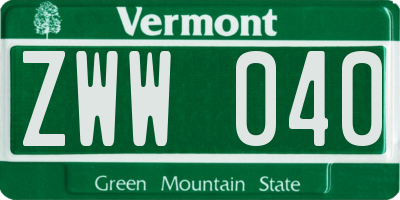 VT license plate ZWW040