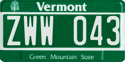 VT license plate ZWW043