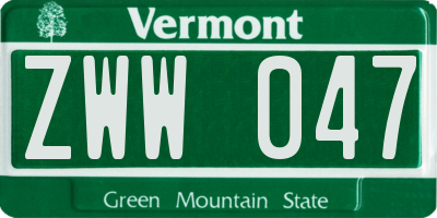 VT license plate ZWW047