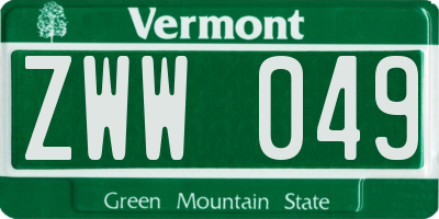 VT license plate ZWW049