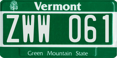 VT license plate ZWW061