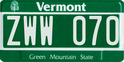 VT license plate ZWW070