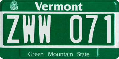 VT license plate ZWW071