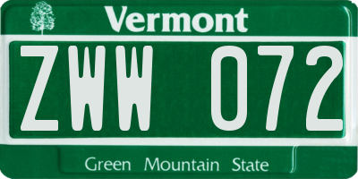 VT license plate ZWW072