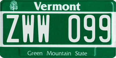 VT license plate ZWW099