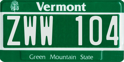 VT license plate ZWW104