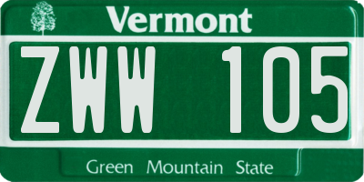 VT license plate ZWW105