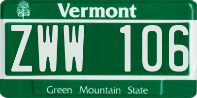 VT license plate ZWW106