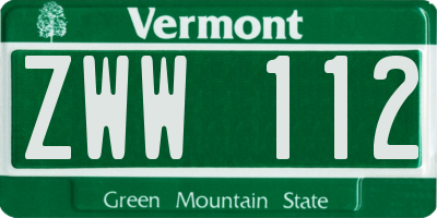 VT license plate ZWW112