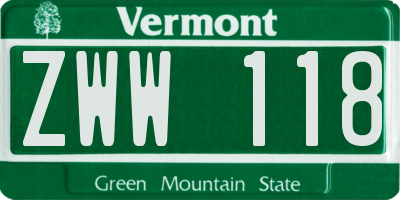 VT license plate ZWW118