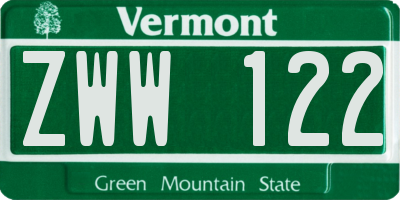 VT license plate ZWW122