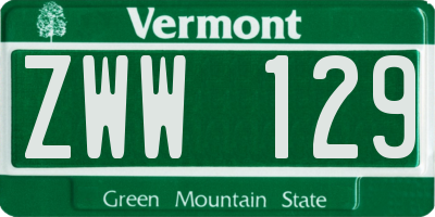 VT license plate ZWW129