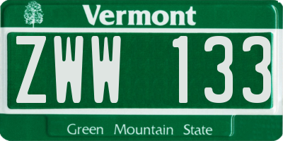 VT license plate ZWW133