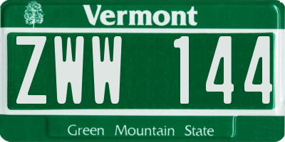 VT license plate ZWW144