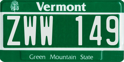 VT license plate ZWW149