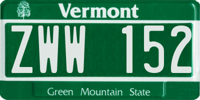 VT license plate ZWW152